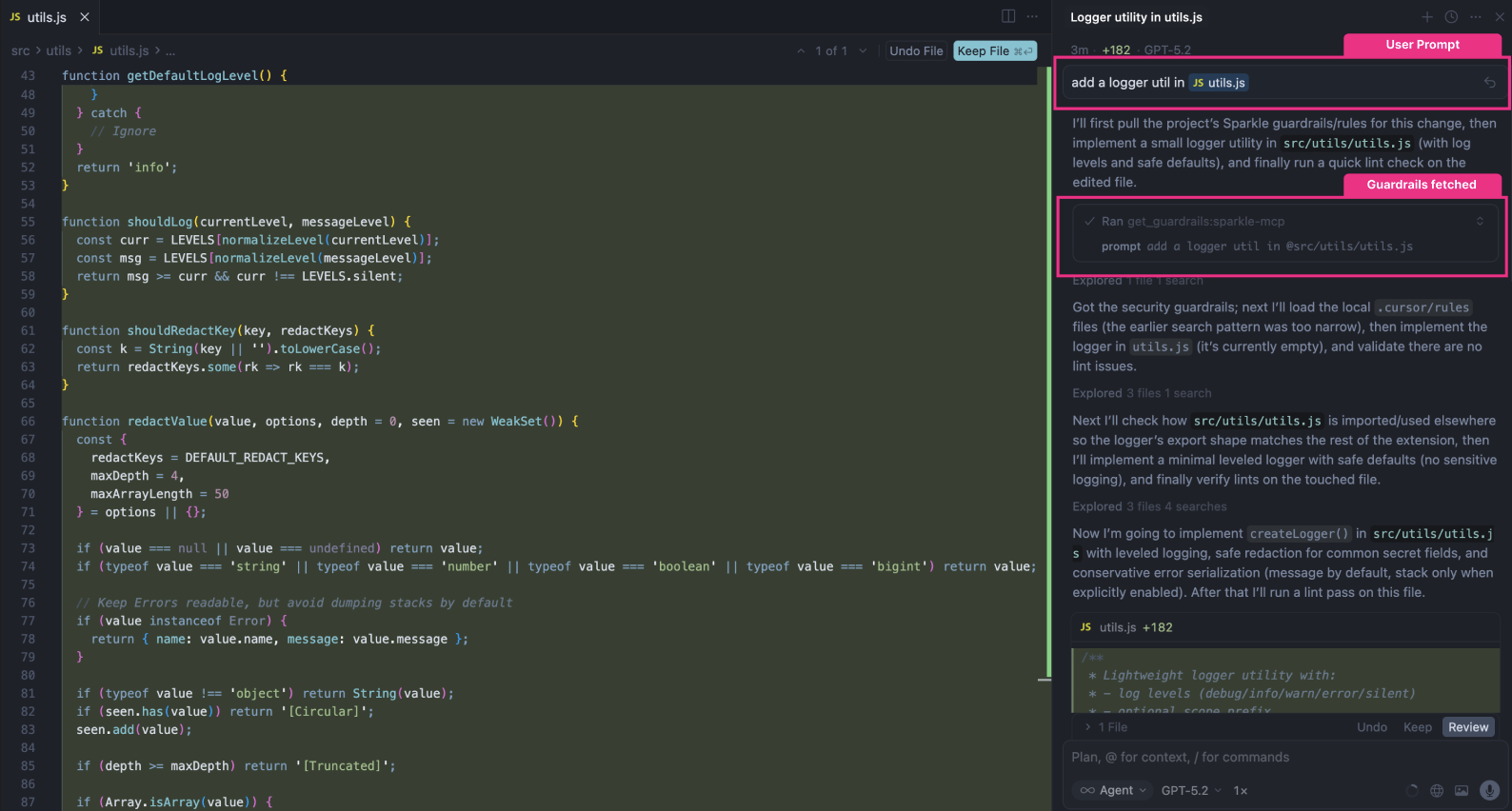 Sparkle Guardrails in action on prompt